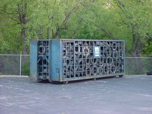 Collected tires ready for shipping